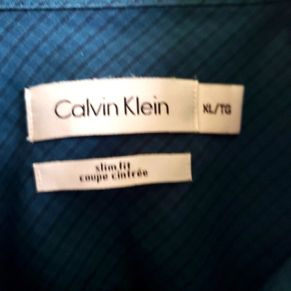 CALVIN KLEIN "Slim Fit" MEN'S BUTTON DOWN SHIRT GREEN TEAL SIZE X-LARGE - Picture 5 of 9
